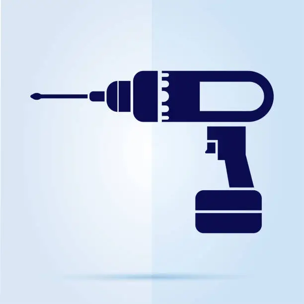 Vector illustration of Drill icon on blue background.
