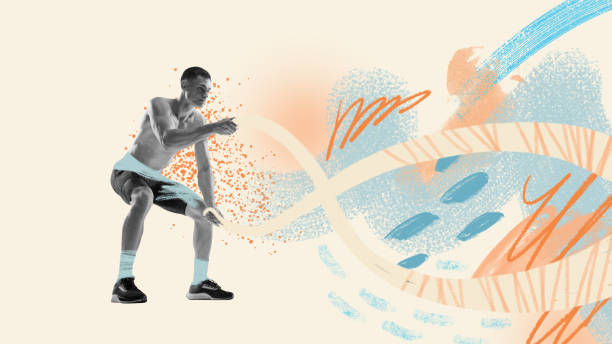 istock Creative collage with young sportive man in motion, training with ropes. Concept of creativity, action, energy, sport, competition and ad. 1472309186
