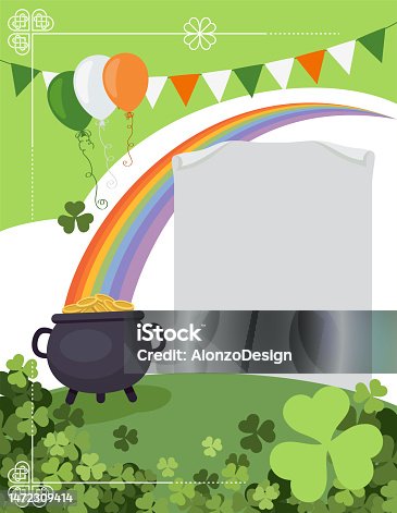 istock Saint Patrick's Day Celebration. Vector Irish Lucky Holiday Design for Poster. Paper Sign. Party Flyer Illustration with Clover. 1472309414