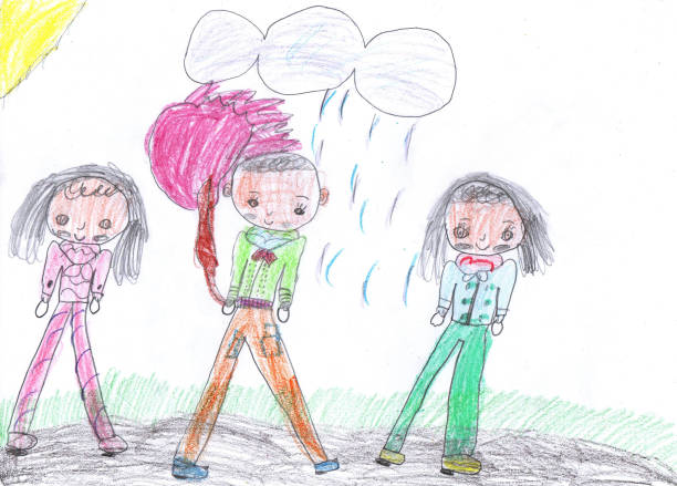 istock Child drawing of happy girls girlfriends 1472309532