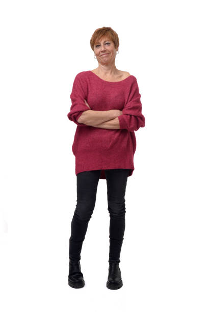 istock view of a woman standing on white background 1472313465