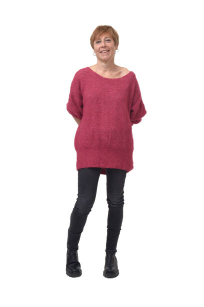 istock view of a woman standing on white background 1472313487