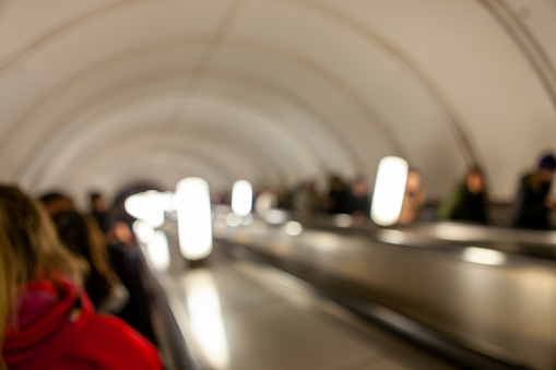 Long escalators at one of the deep metro stations