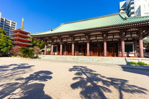 Fukuoka, Japan - Dec 27, 2022 : Tochoji Temple or Nangakuzan is most Beautiful and famous Temple in Fukuoka, Japan. on Dec 27, 2022.