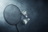 Top view badminton equipment on 3d illustration