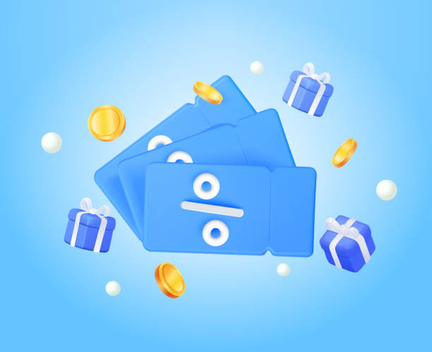 istock 3d blue coupons with gifts, gift boxes with gold coins on blue isolated background. Promotion for your ads with present box and voucher. For promotion, marketing and advertising in social networks 1472320704