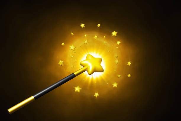 Cartoon magic wand trick on 3d illustration