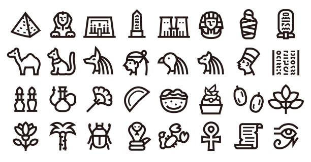 Egypt icon set (Sharp bold line verson) This is a set of egypt icons. This is a set of simple icons that can be used for website decoration, user interface, advertising works, and other digital illustrations. west bank stock illustrations