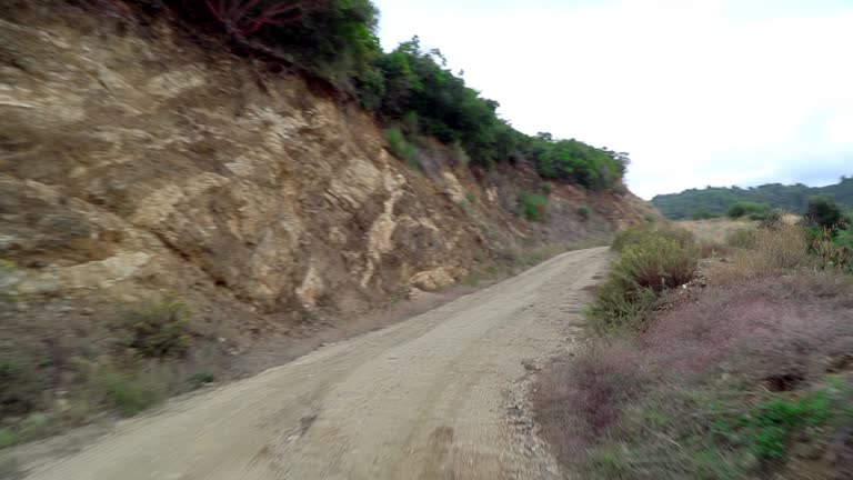 Offroad rural road drive pov at Mount Athos, Greece. The Holy Mountain Athos in Greece has been listed as a World Heritage Site.