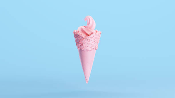 istock Ice Cream Cone Pink Strawberry Fruit Flavour Summer Blue Background 1472325510