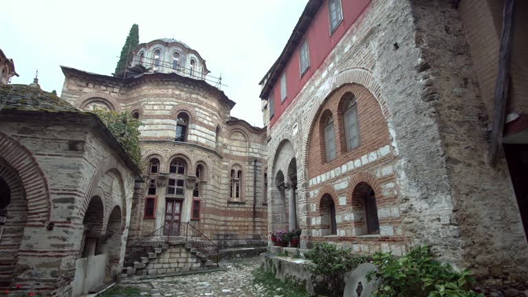 Christian Orthodox Monastery Hilandar. Holy Mount of Athos, Chalkidiki, Greece - republic of monks