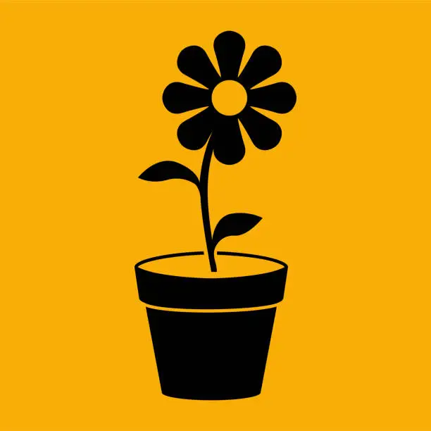 Vector illustration of Flower in vase icon on the orange background.