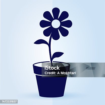 istock Flower in vase icon on blue background. 1472331837