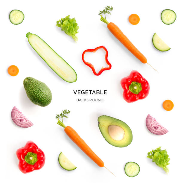 istock Seamless pattern with red pepper, avocado, onion, cucumber, carrot, lettuce. Vegetables abstract background. Red pepper, avocado, onion, cucumber, carrot, lettuce on the white background. 1472332006