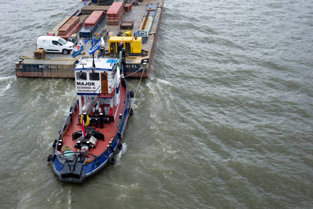 Aberdeen, Scotland, UK - September 17, 2023: A ship arrives at the harbour