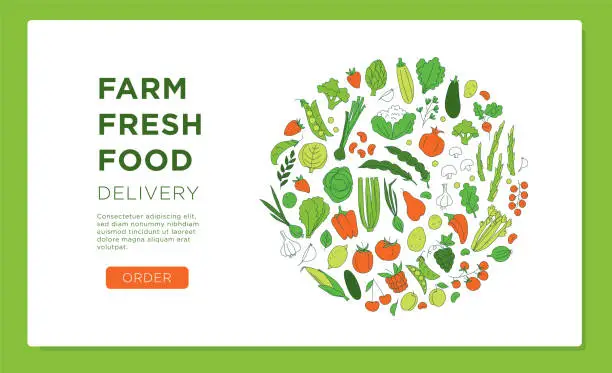 Vector illustration of Grocery courier delivering online shop order background pattern. Farm fresh food
