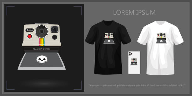 Polaroid camera t-shirt design complete with mockup. Polaroid camera t-shirt design complete with mockup. polaroid mockup stock illustrations