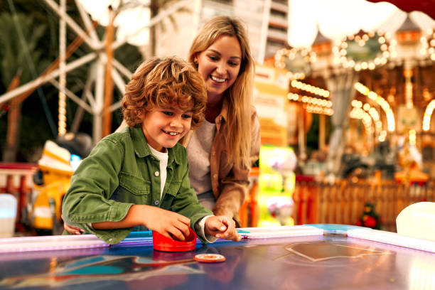 Kids having fun on a carnival Carousel