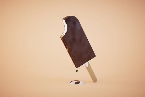 istock chocolate ice cream on a stick on pastel background. 3d render 1472341534