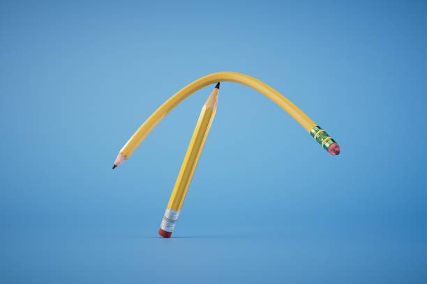 istock simple pencils with rubber bands on a blue background. 3D render 1472341588