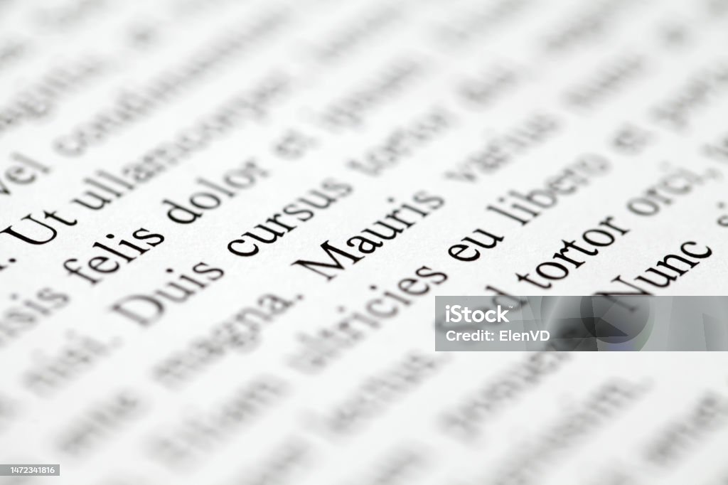 Lorem Ipsum on printed on paper, project, inscription, note, middle of text on diagonal, selective focus Angle Stock Photo