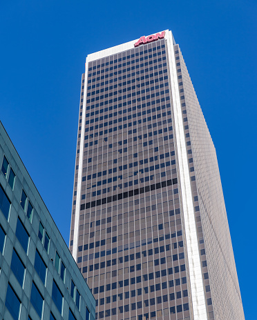 Los Angeles, United States - November 18, 2022: A picture of the AON Center building in Downtown Los Angeles.