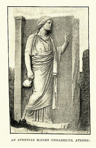 Vintage illustration Classical Greek sculpture of an Athenian Maiden, Cerameicus, Athens, Ancient History
