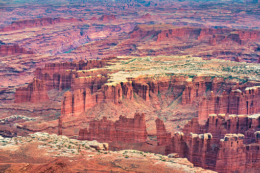 Hoodoo rock formations in Monument Basin seen from Grand View Point in Canyonlands National Park in Utah, USA.