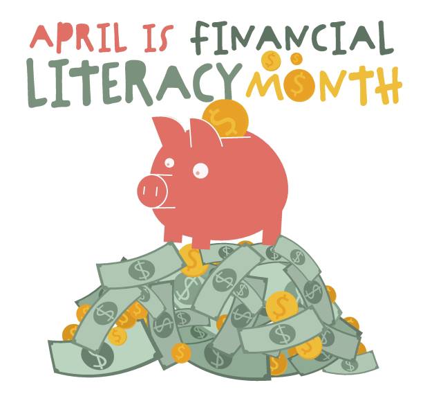 Financial literacy month. Horizontal banner. Editable vector illustration Financial literacy month. National event. Business success, personal finance education concept. Reviewing your attitude towards finances. Poster, print, banner. Editable vector illustration in flat style financial literacy stock illustrations