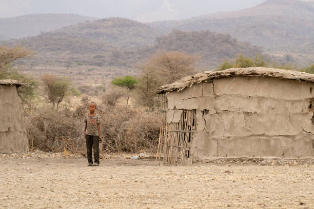 Landscape with clay huts in Ethiopia.