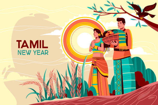 happy singhalesisches und tamilisches neujahrs-hintergrunddesign - tamil stock-grafiken, -clipart, -cartoons und -symbole