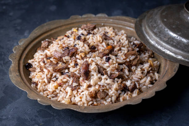 istock Turkish Meat Et Kavurma with rice - pilav (Turkish name; kurban kavurma, pilav ustu kavurma) 1472369825