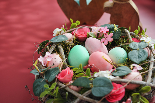 Colorful Easter Eggs in a Decorated Nest