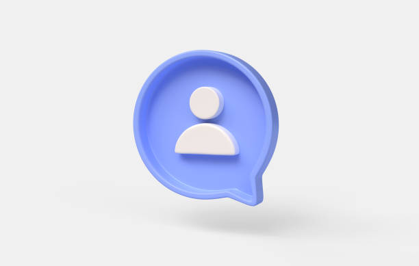 3d website user person icon or social network avatar sign on blue speech bubble. illustration isolated on white background. 3d rendering