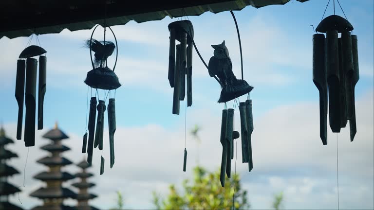 Wind chimes swaying on the wind