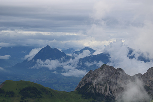 Mount Stanserhorn surrounded by clouds.