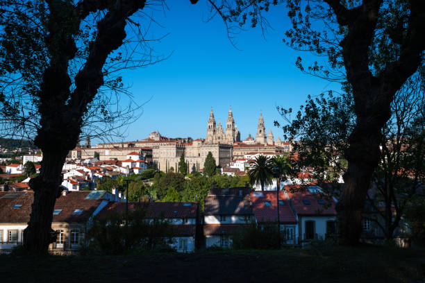 Panorama view of Santiago de Compostela as seen form the Parque de la Alameda park, with the towers of the cathedral to be recognized.