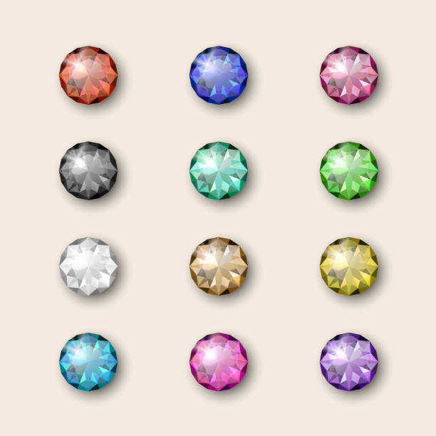 vector multi colored 3d realistic transparent round glowing gemstones, diamonds, crystals, rhinestones closeup isolated. jewerly concept. design template - 人造珠寶 幅插畫檔、美工圖案、卡通及圖標