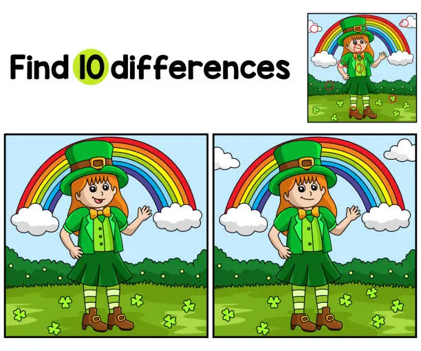 Vector illustration of Leprechaun Girl Find The Differences