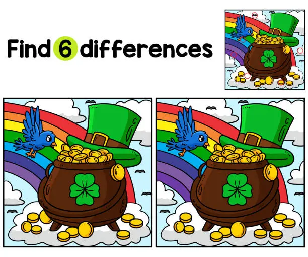 Vector illustration of St. Patricks Day Pot Of Gold Find The Differences