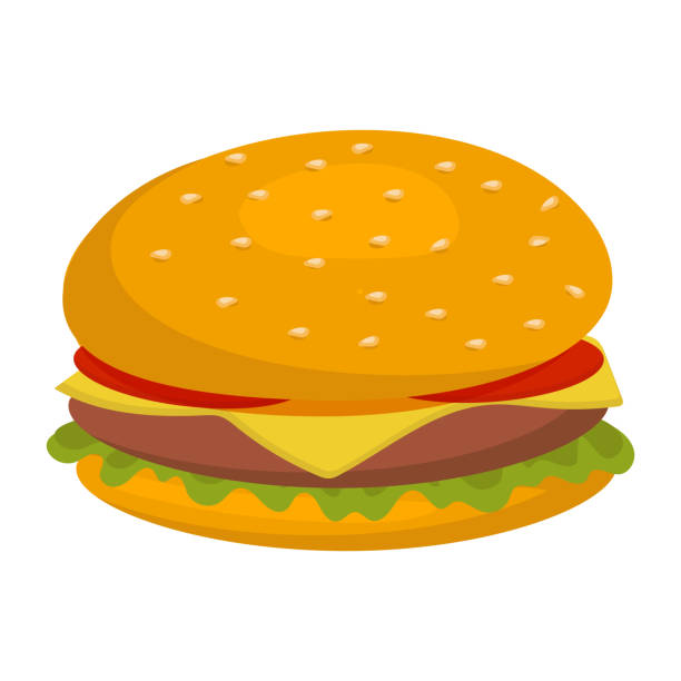 hamburger z serem, pomidorami, pasztecikiem i sałatą na białym tle. - take out food white background isolated on white american cuisine stock illustrations