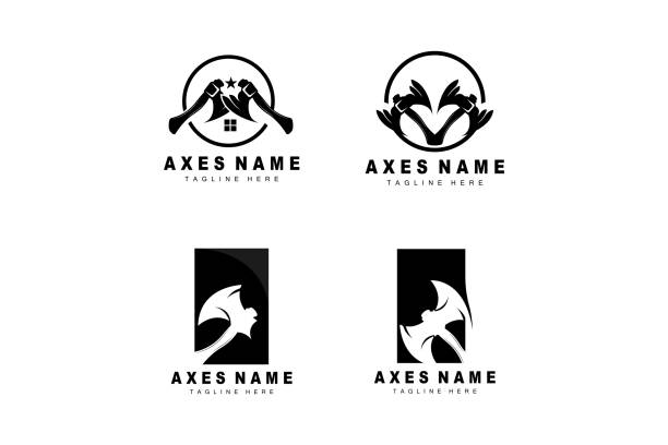 Ax Logo Design, War Tool Illustration and Woodcutter Vector Ax Logo Design, War Tool Illustration and Woodcutter Vector axe throwing logo stock illustrations