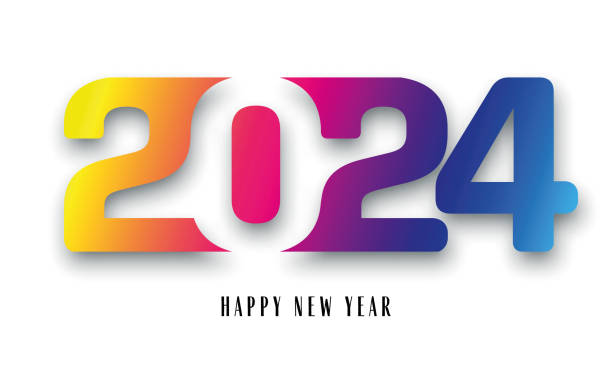 illustrations, cliparts, dessins animés et icônes de bonne année 2024 illustration vectorielle. design coloré, style tendance, calendrier 2024 - voeux 2024