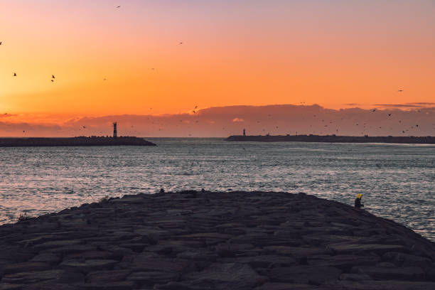 Paddling in the city at sunset