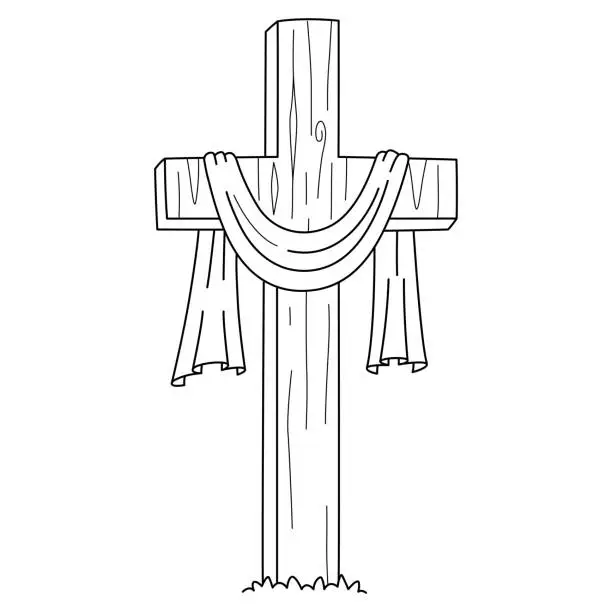 Vector illustration of Cross in Calvary Isolated Coloring Page for Kids