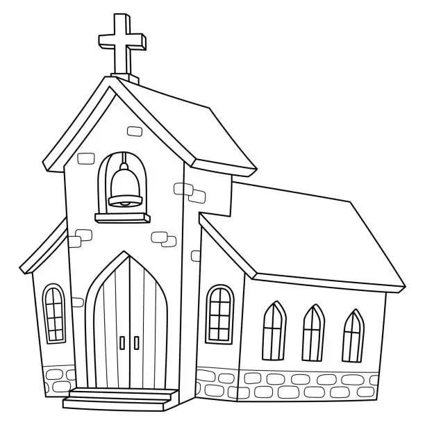 Vector illustration of Christian Church Isolated Coloring Page for Kids