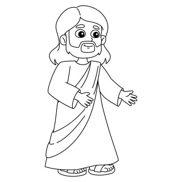 Vector illustration of Jesus the Messiah Isolated Coloring Page for Kids