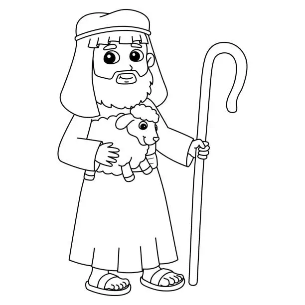 Vector illustration of Shepherd Isolated Coloring Page for Kids
