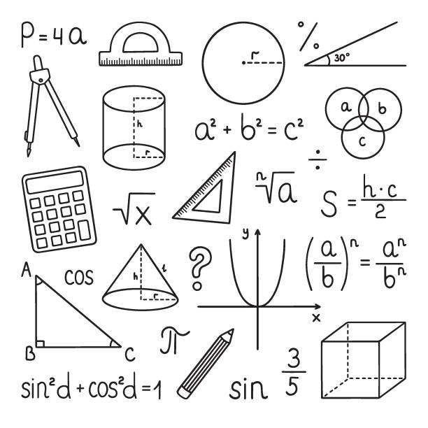 ÐÑÐ°ÑÐ¸ÐºÐ° Ð¸ Ð¸Ð»Ð»ÑÑÑÑÐ°ÑÐ¸Ð¸ Mathematics doodle set. Education and study concept. School equipment, maths formulas in sketch style. Hand drawn ector illustration isolated on white background algebra stock illustrations