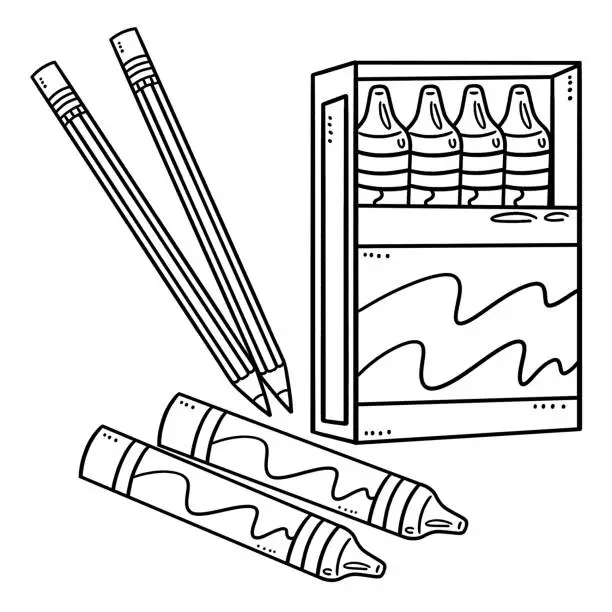 Vector illustration of Crayons and Pencil Isolated Coloring Page for Kids